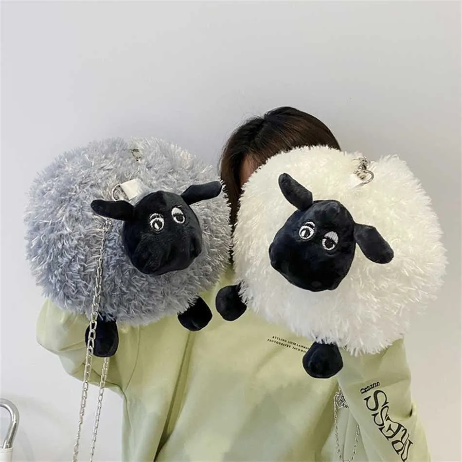 Cute Fluffy Soft Lamb Bag Women Cartoon Sling Animal Crossbody Shoulder Fur Strip Plush Back Pack 220923