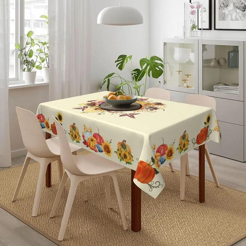 Toalha de mesa retangular de ação de graças, flor de abóbora, decoração de festa de feriado, tecido à prova d'água para jantar, decoração de cozinha