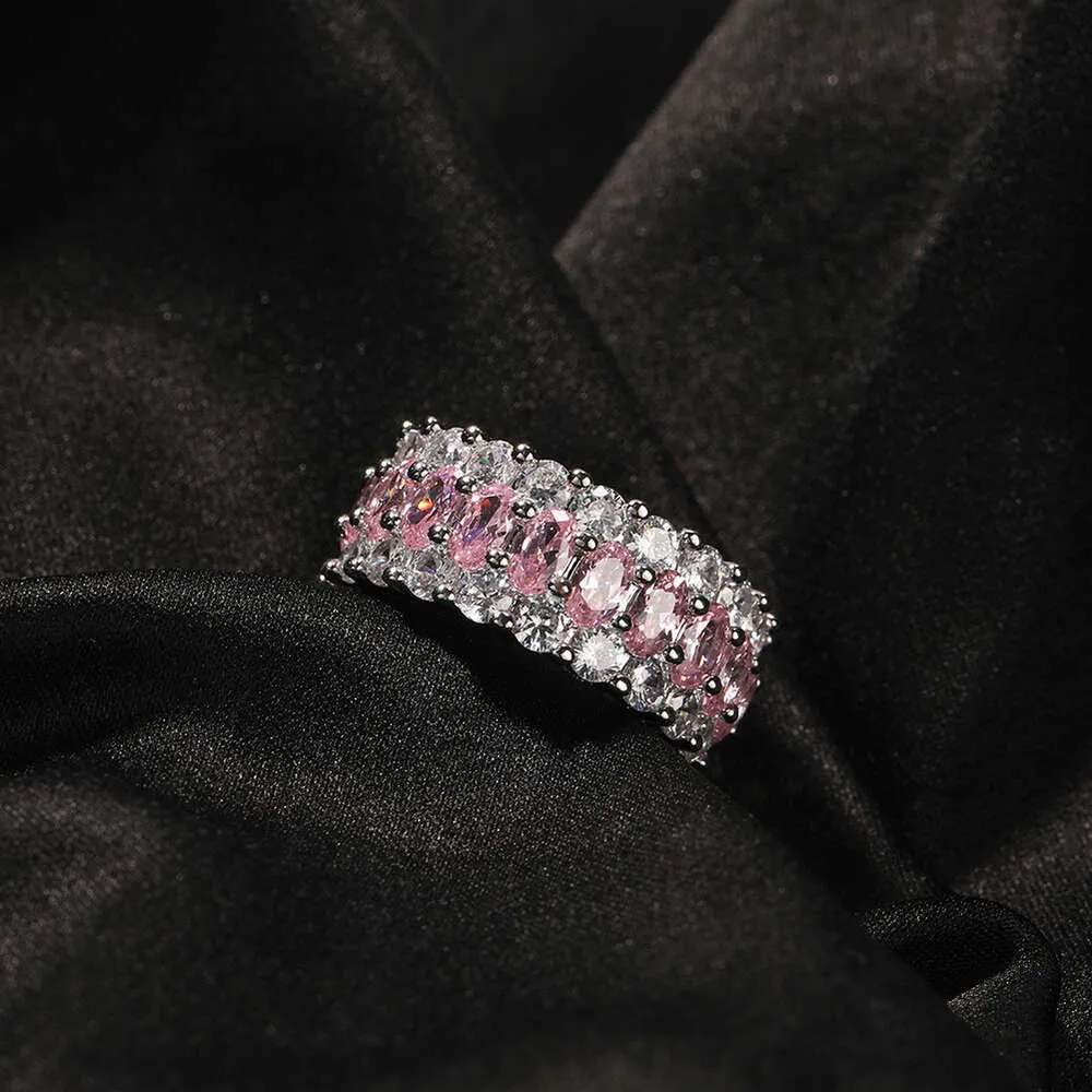 Atacado rosa vvs anel de diamante cobre com zircônia casal parágrafo europa e estados unidos anel de personalidade simples