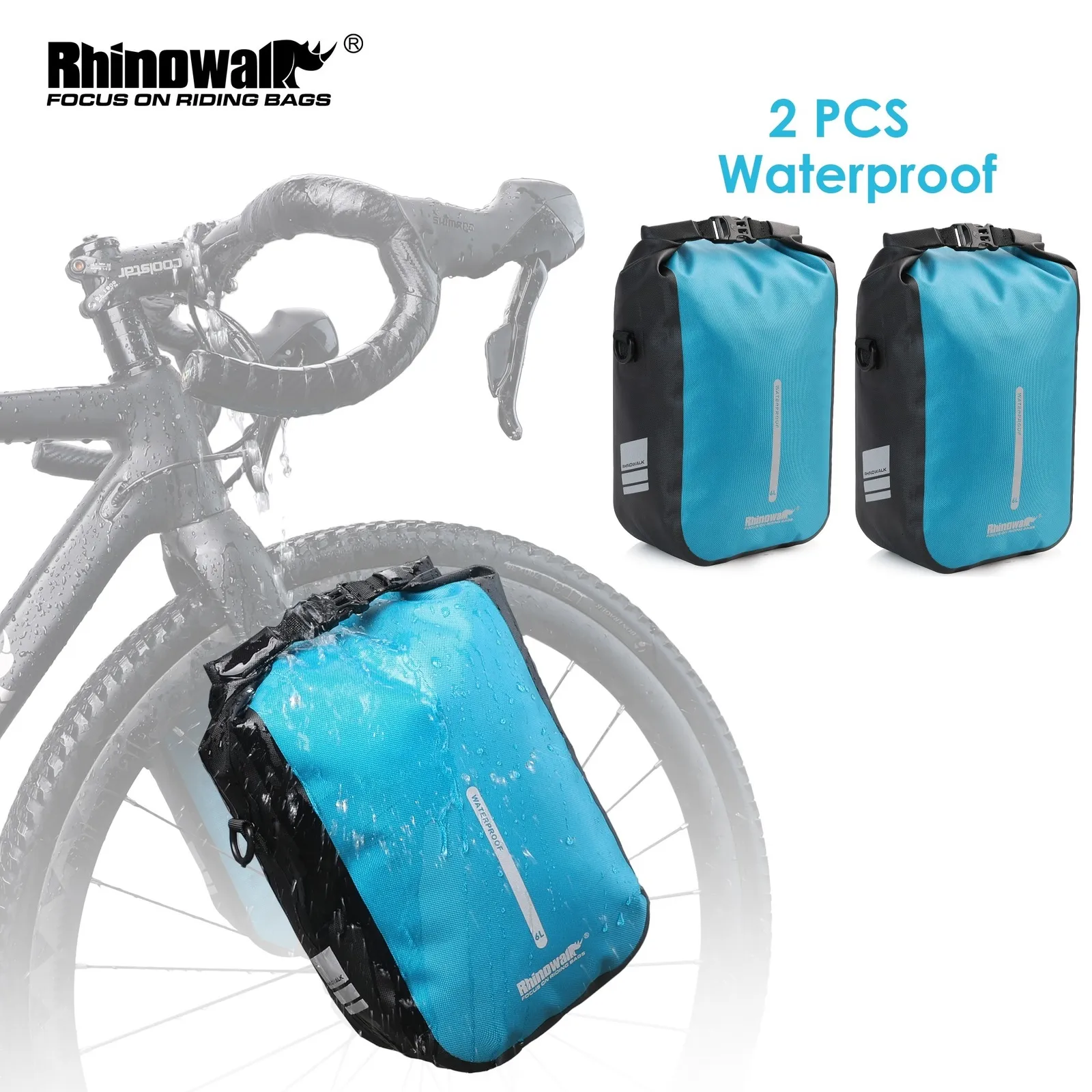 Panniers väskor Rhinowalk 2 st PCS Bike Fork Bag Waterproof Blue E Scooter Quick Release Front Travel Bagage 230925