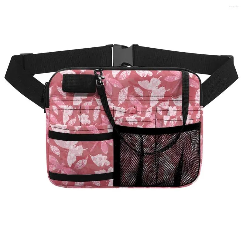 Sacs de taille Rose pâle Papillon Feuille tombée Impression Salle d'opération Sacoche Outils de rangement Sac à dos Poche Grande capacité Sac à bandoulière