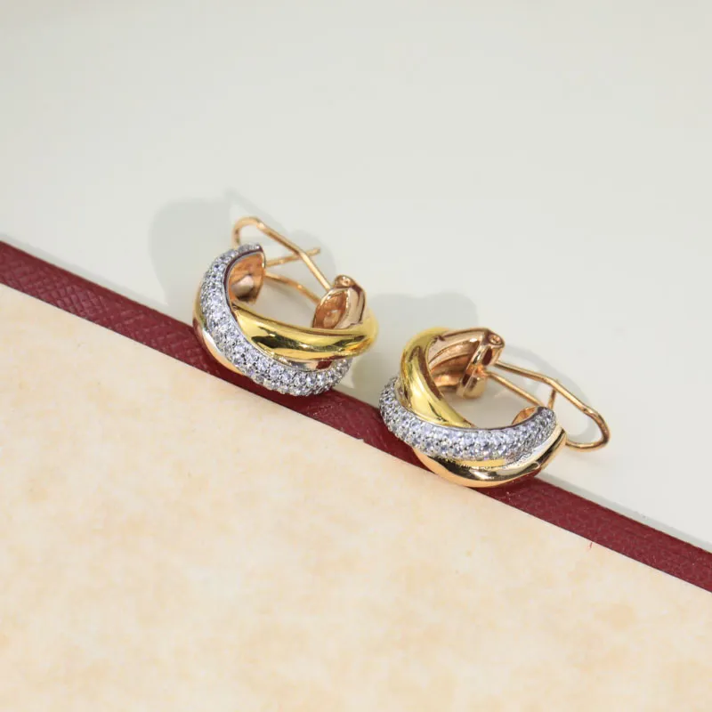 DUPE -märke av högsta kvalitet 925 Sterling Silver Fashion Jewelry Diamond Plated 3 Color Stud örhängen för kvinnor