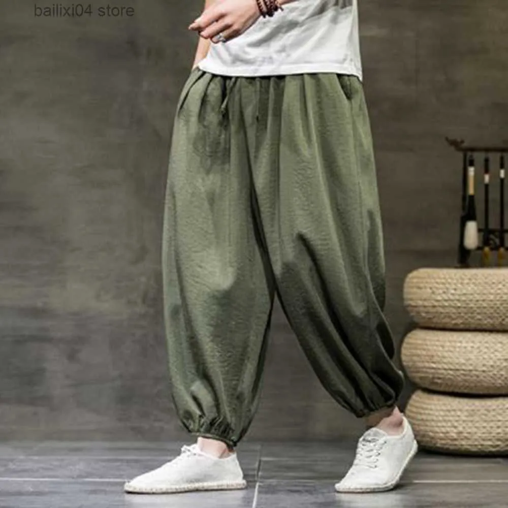 Męskie spodnie Mężczyźni Harajuku Harem Spodnie 2023 Męskie Summer Bawełniane lniane spodnie Joggers Pants Mężczyzna vintage chiński styl mody Rozmiar S-3xl T230925