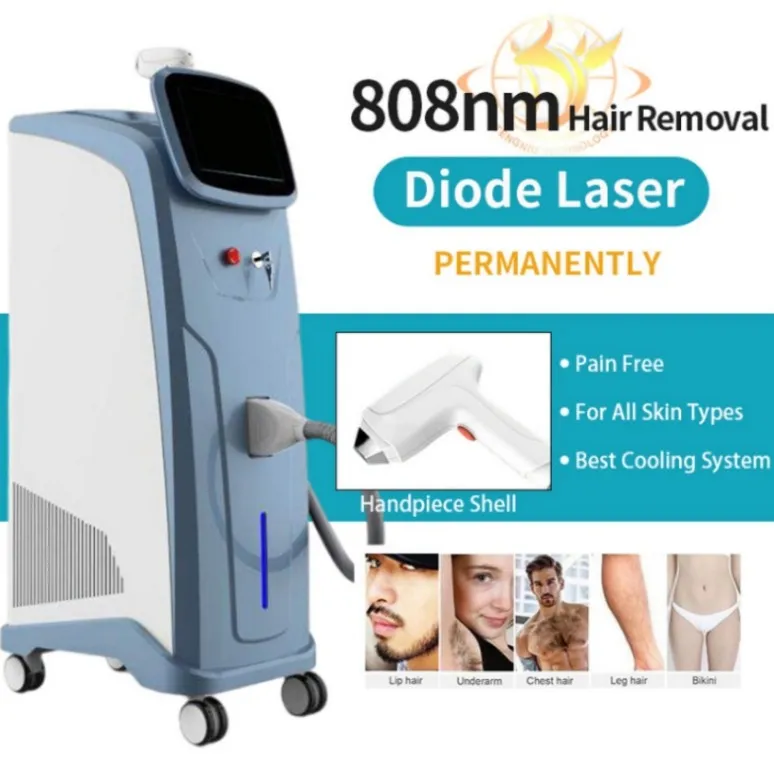 Máquina profissional de depilação a laser de diodo permanente com três ondas, equipamento de depilação com ponto de congelamento em salão de beleza