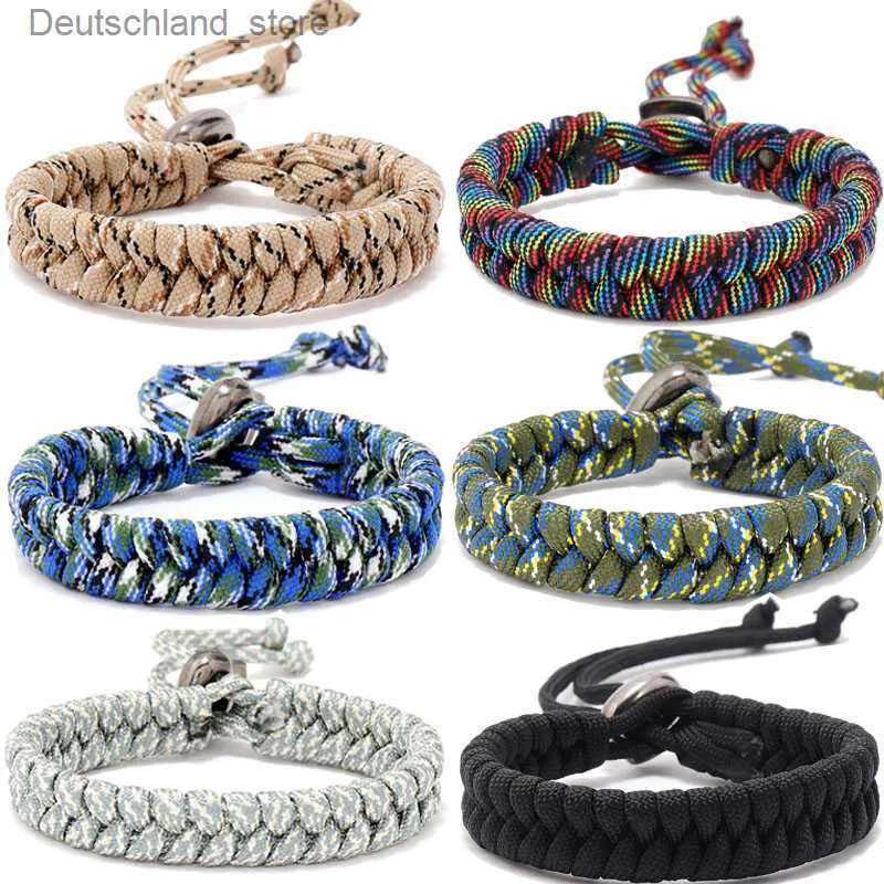 Charm Bracelets Outdoor Sporty Parachute Cord Survival Bracelet for Men Women Handmade Rope Braided Bracelet Camouflage Woven Bracelet Jewelry Q230925