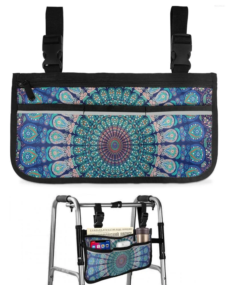 Сумки для хранения, круглая сумка с цветочным узором, сумка для инвалидной коляски с карманами, подлокотник, боковая сумка для прогулочной рамы для электрического скутера