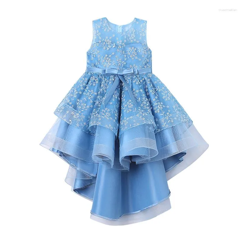 Girl Dresses Summer White Pink Blue Lace Kids Junior Princess Flower Girls Asymmetrical Dress Birthday Wedding Party Tulle Gown