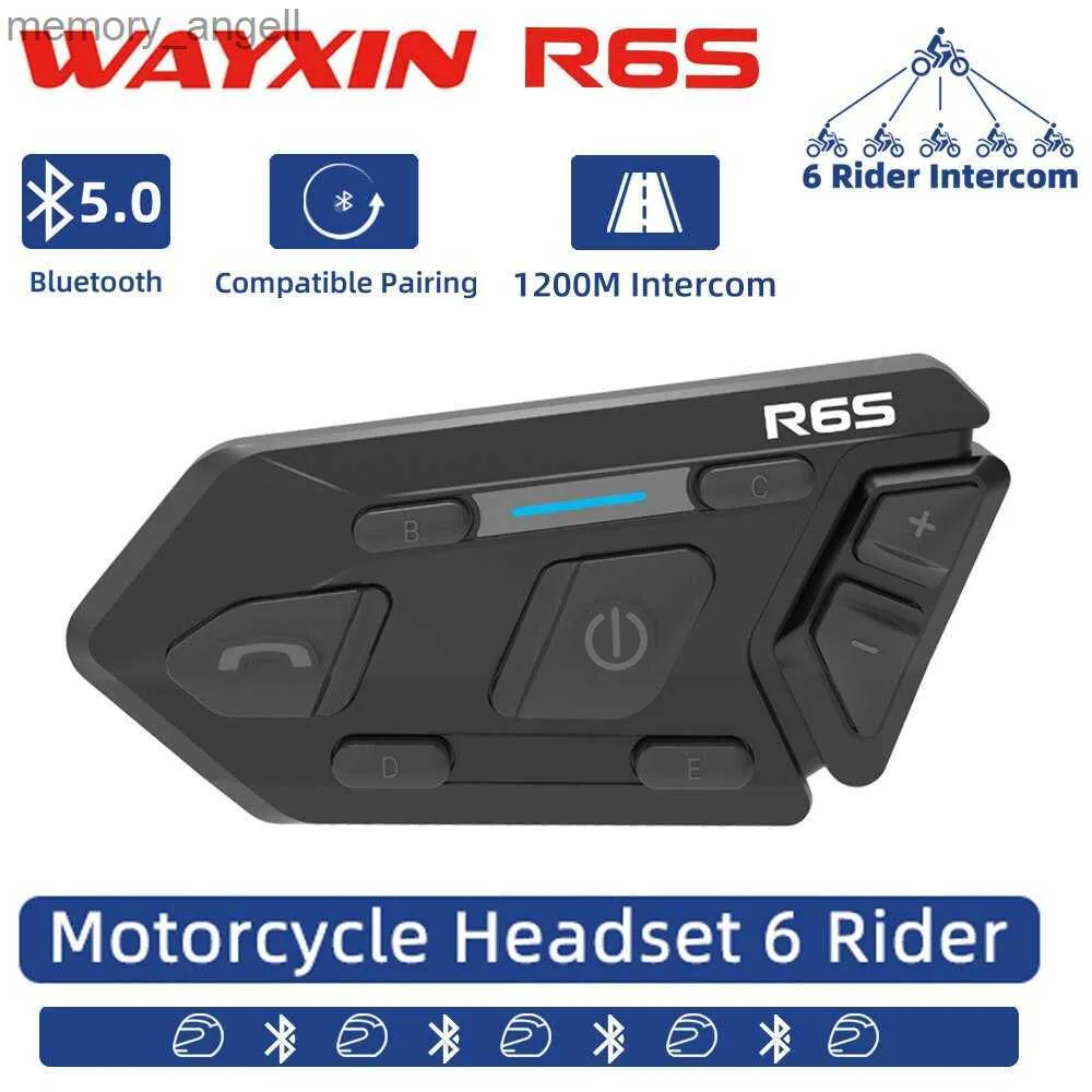 Walkie Talkie WAYXIN 6 Riders Capacete Fone de ouvido para motocicleta Bluetooth Intercomunicador Comunicação sem fio GPS Interfone à prova d'água 1200M BT 5.0 R6S HKD230925