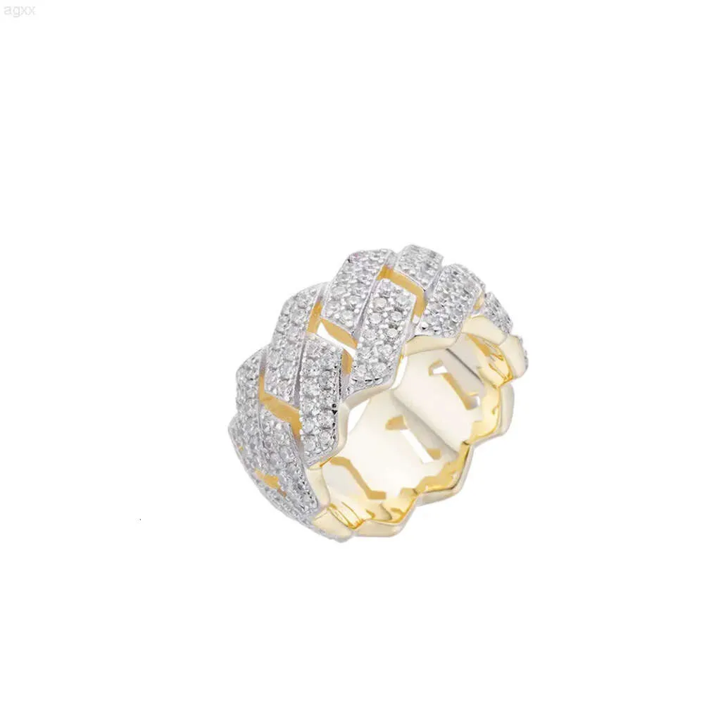 Rapper Style Jewelry Fully Iced Out 925 Sterling Silver 18k Gold Plated Bling Diamonds Cuban Link Rings for Men