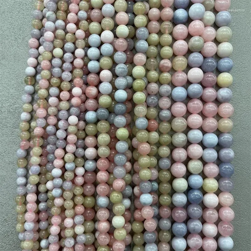 느슨한 보석 6/8/10mm Morganite Gemstone기도를위한 다채로운 자연 돌 구슬 Blue Pink Green Necklace Jewelry Diy Party Heavy