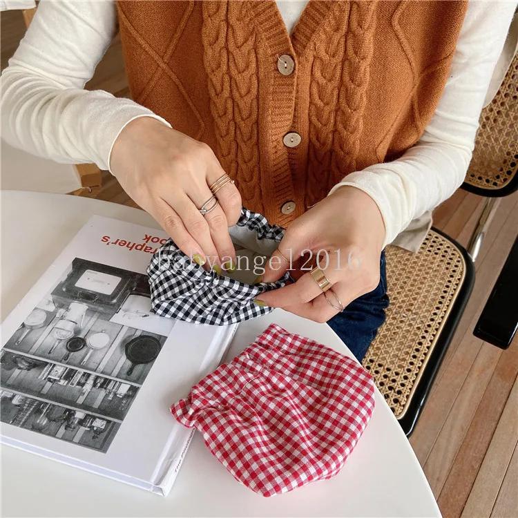 Retro Plaid Women's Mini Coin Purse Simple Female Small Lipstick Storage Bags Clip Wallet Portable Girls Cosmetic Bag Handbags