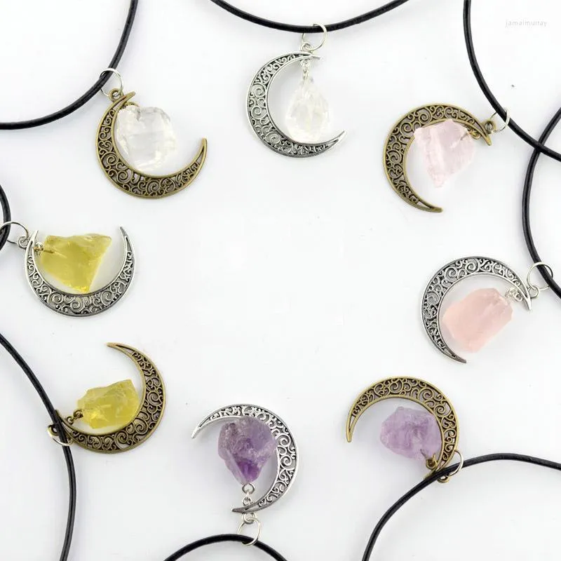 Hänge halsband Natural Stone Moon Oregelbundet halsband Reiki Healing Charm Quartz Jewelry Yoga Jewellery Pendants Amulet