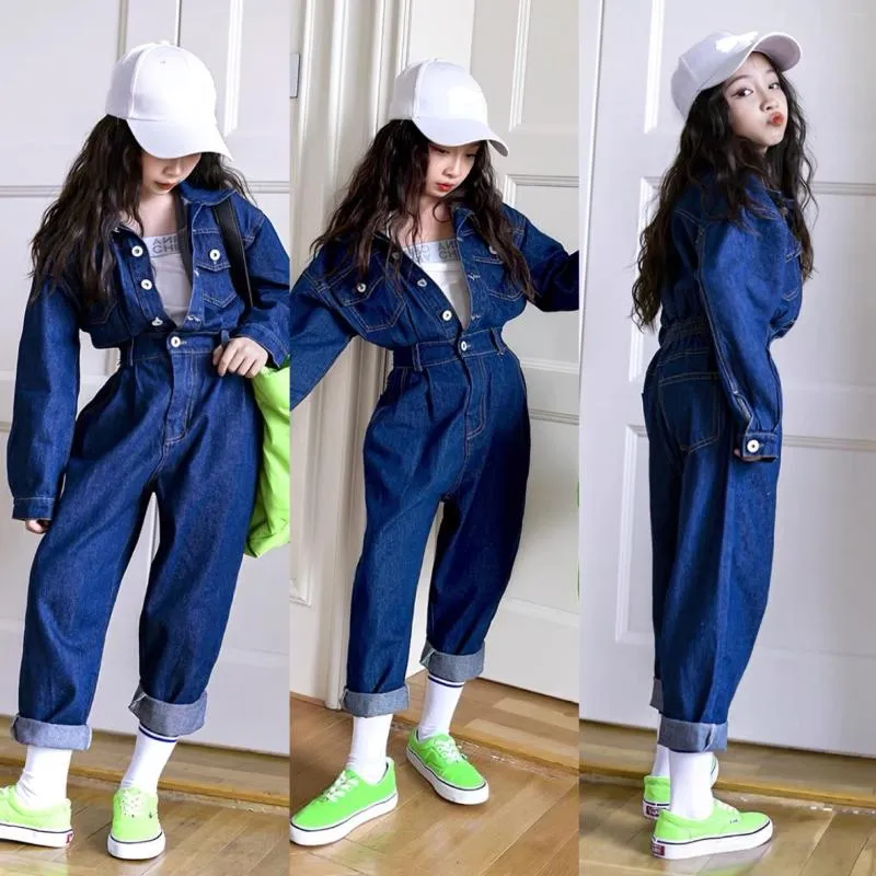 Kleidungssets Teenager-Mädchen-Overall, blaue Jeans, Overalls für Kinder, Kleidungsset, Hosen, Alter 12, 13, 14 Jahre, zerrissene Kinder-Outfits