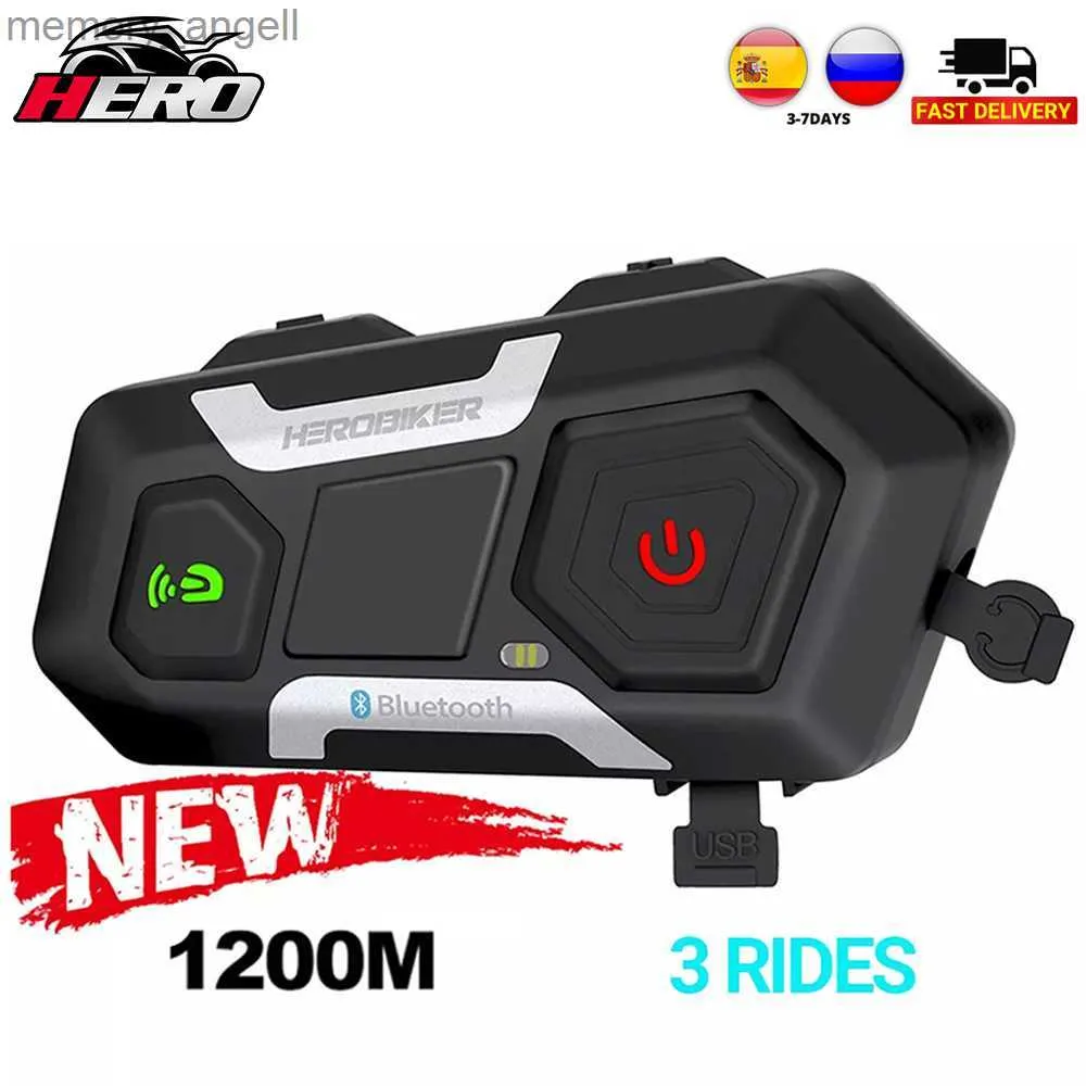 Walkie Talkie HEROBIKER Motocicleta Intercomunicador À Prova D 'Água 1200 M Bluetooth Interfone Capacete Fone De Ouvido Moto Fone De Ouvido Sem Fio Interfone HKD230925