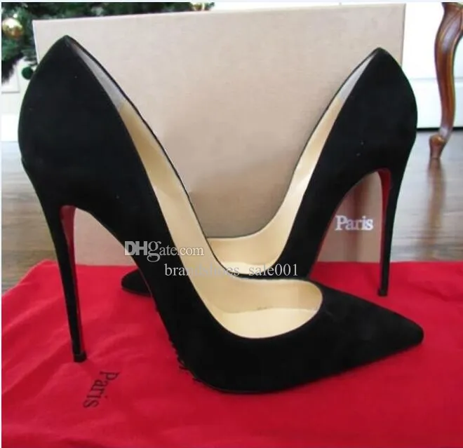 With Box Dress Shoes fashion women shoes Black suede Red-Bottoms Point toe thin heels High Heels Pumps Stilettos Heel Shoes For Women Red-Soled 80mm 100mm 120mm