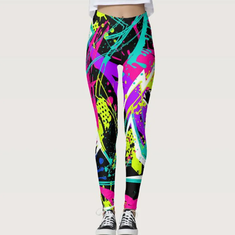 Leggings sexy stampati con graffiti colorati Leggins fitness Vita alta Palestra Pantaloni a matita da donna Push Up Jogging Allenamento Collant elastici