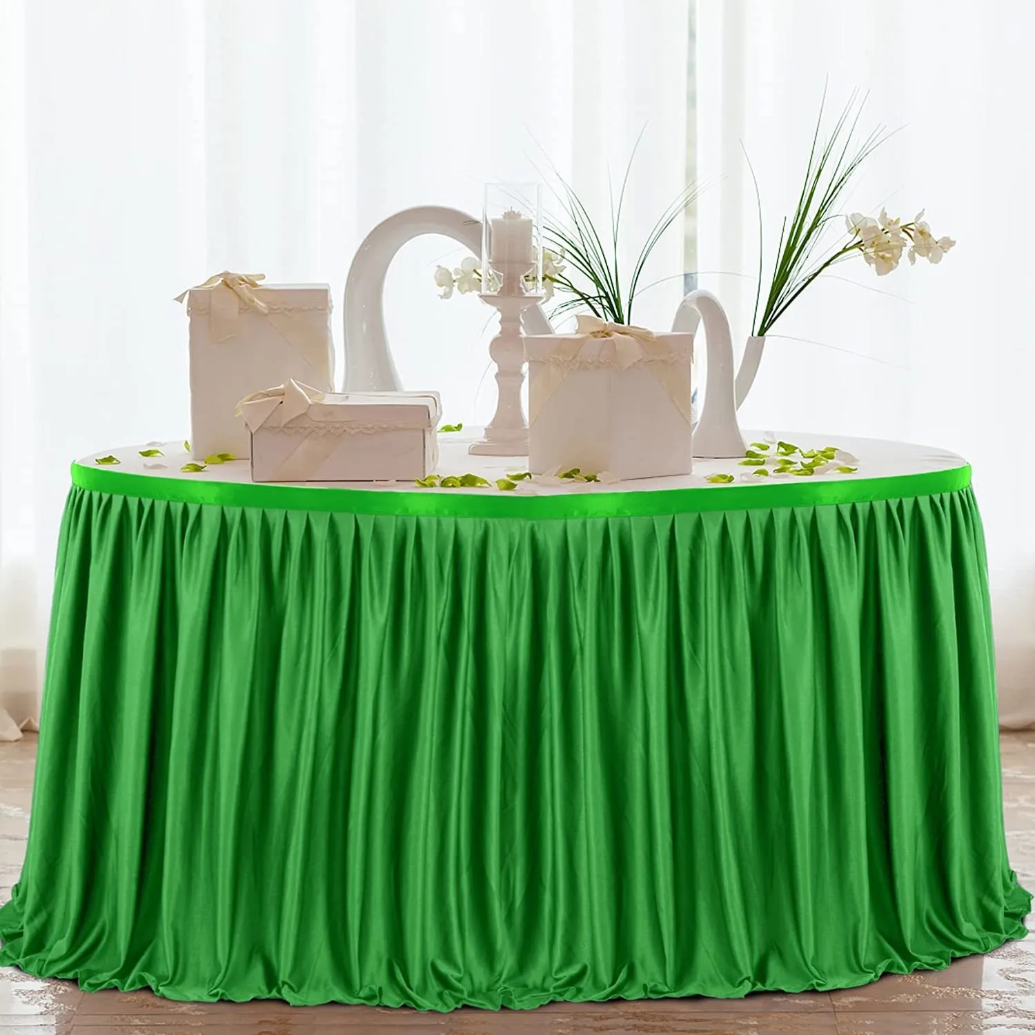 Pink pleated table skirt cheap