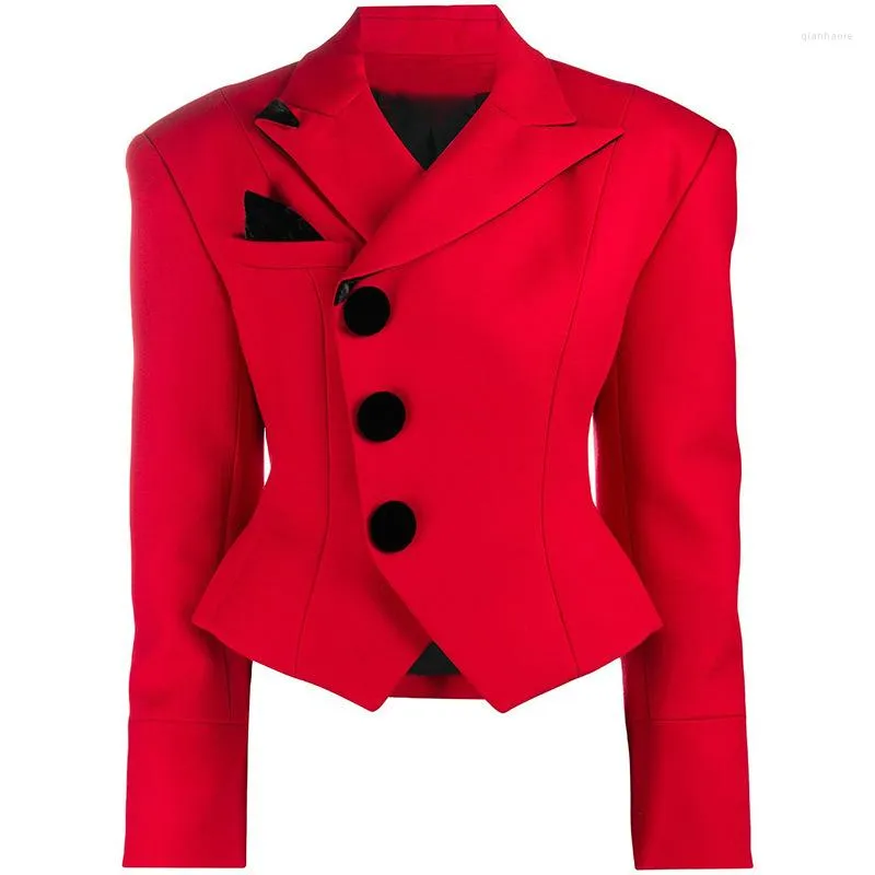 Women's Jackets Quality Premium 2023 Suit Pocket Decoration Bag Fabric Button Slim Fit Red Short Dress