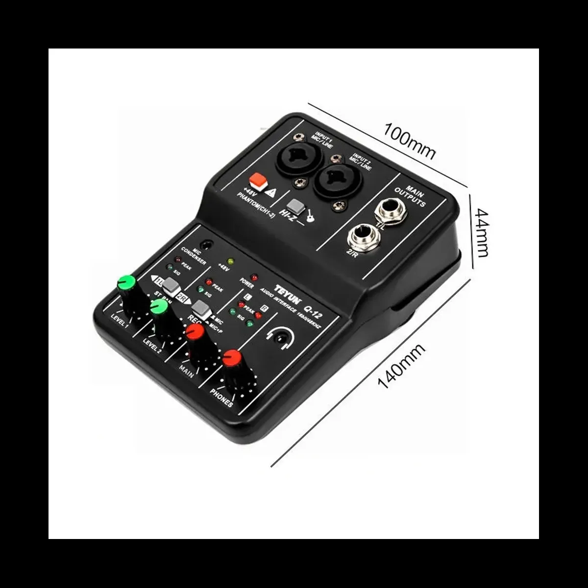사운드 카드 Teyun Q12 컴퓨터 녹음 사운드 카드 2 채널 모노 16 비트/48kHz 녹음 특수 믹서 USB 드라이브 프리 사운드 카드 48V 230925