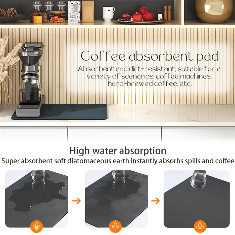 Mats Pads Coffee Mat Hide Stain Rubber Backed Absorbent Coffee Maker Mat Dish Drying Mat Coffee Bar Accessories for Kitchen Counte2928