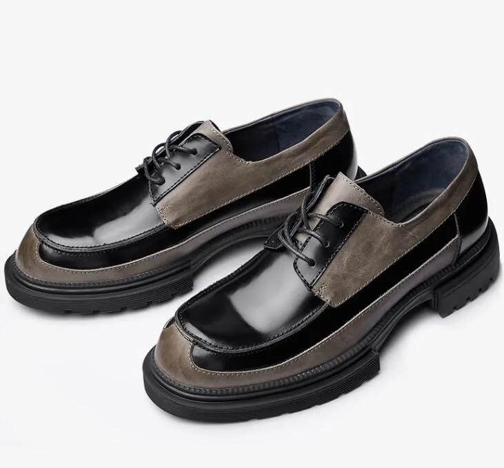 Äkta loafers designer läder män andningsbara höjande skor för män designer klänning bär snörning mode lägenheter runda tår män komfort sko 5 comt