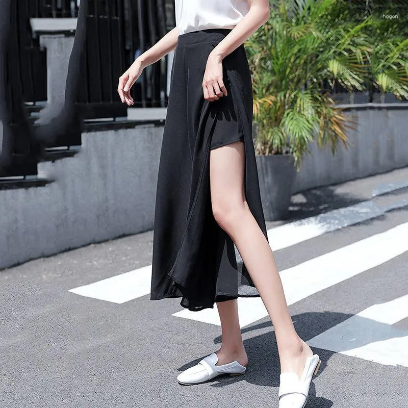 Women's Pants Summer Split Hem Chiffon Wide Leg High Waist Solid Loose Thin Net Yarn Straight Casual Fashion Women Clothing