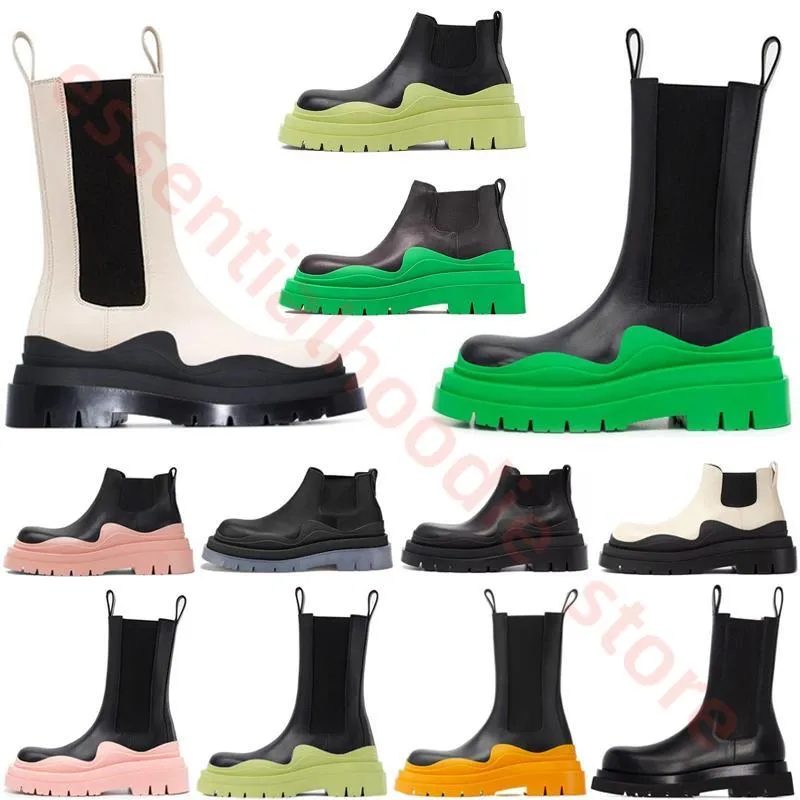 Bottes Chelsea Tire Wave Elastic Green Storm Bottines de moto Chunky Crystal Martin en cuir de couleur claire Semelle extérieure en caoutchouc antidérapante Botte en sangle