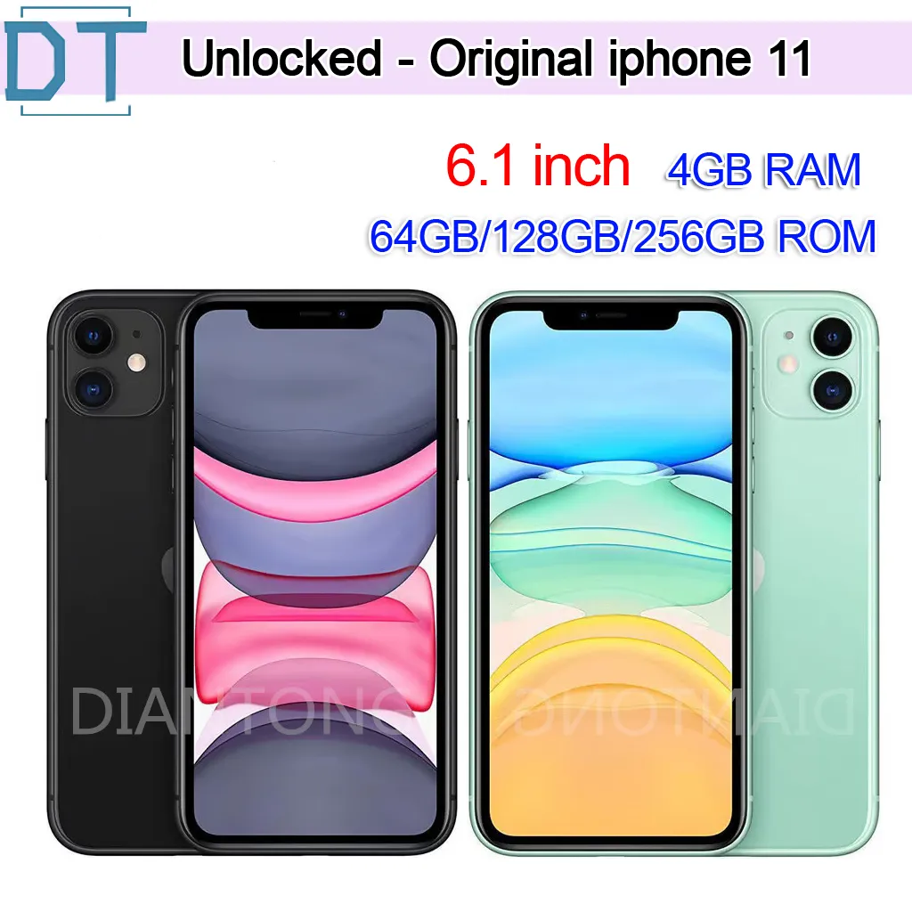 100% Original Unlocked Renovered Apple iPhone 11 Single Sim Mobiltelefon 4GB RAM 64 GB/128 GB/256 GB ROM 6.1 "Helskärm 12MP iOS Smart Phone