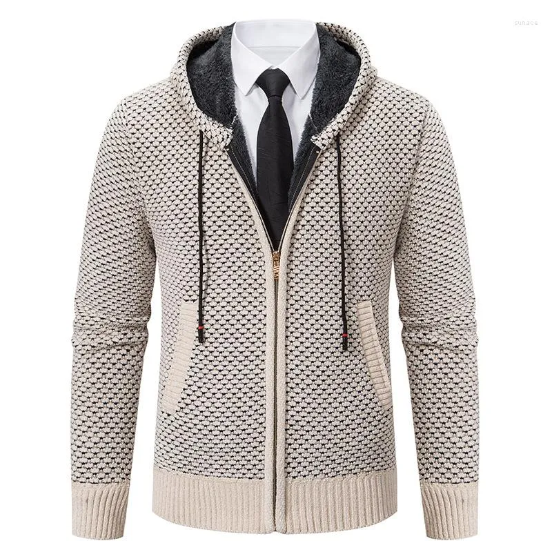 남자 스웨터 패션 패션 슬림 핏 니트 가디건 스웨터 두꺼운 후드 니트 단색 재킷 따뜻한 아웃 아웃웨어 남성