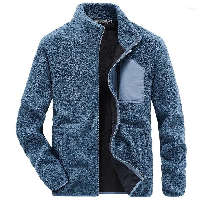 남자 재킷 겨울 남자 단색 지퍼 지퍼 푹신한 양털 코트 모피 테디 곰 따뜻한 한국 헐렁한 스웨트 셔츠 남성 재킷 퍼팅웨어 남성 의류