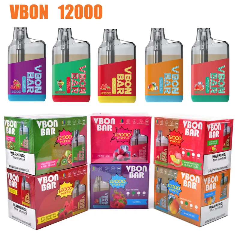 VBON 12K 12000 bouffées de cigarettes électroniques jetables E-cigarette vape stylo dispositif batterie rechargeable prérempli Vape