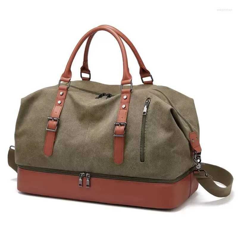 Bolsas de lona Lona impermeable PU Cuero Hombres Bolsa de viaje Equipaje de mano Llevar en Tote grande Vintage Duffle Fin de semana Grande al aire libre