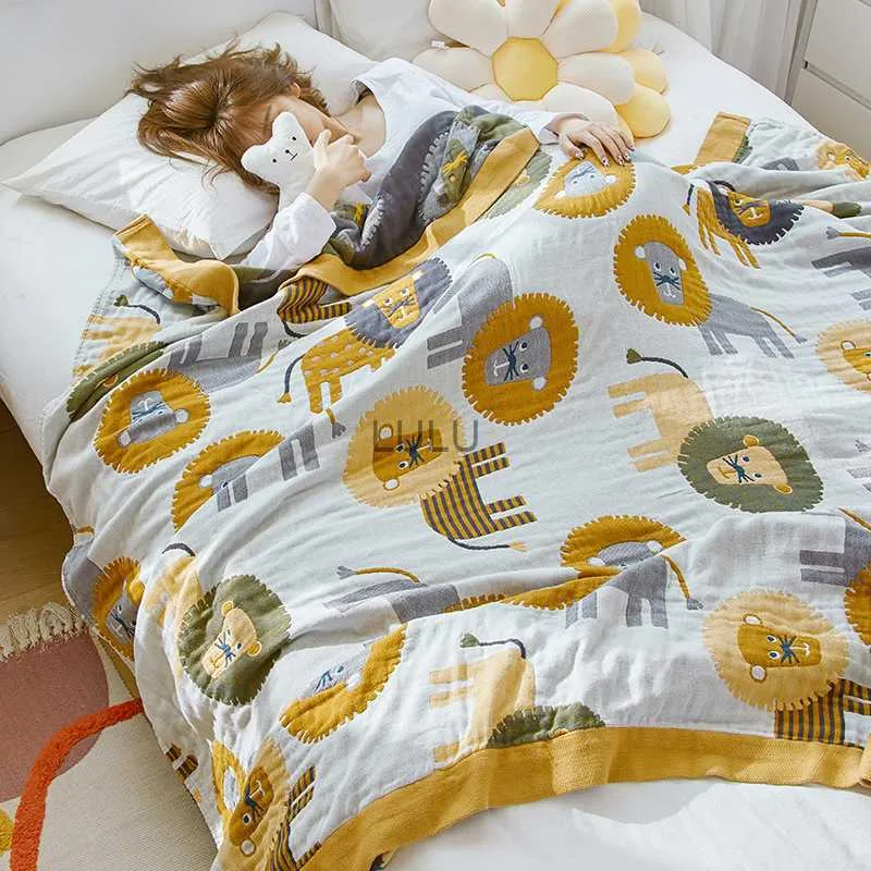 Couvertures Dessin animé lion jeter couverture coton gaze été cool couette simple double Kawaii sieste couverture pour enfants adulte couvre-lit canapé serviette YQ230925