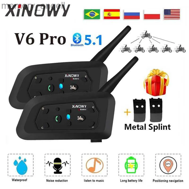 Walkie Talkie XINOWY V6 PRO Casco moto Bluetooth Interfono Auricolare Comunicatore interfono 1200M per 6 ciclisti Lettore musicale impermeabile HKD230925