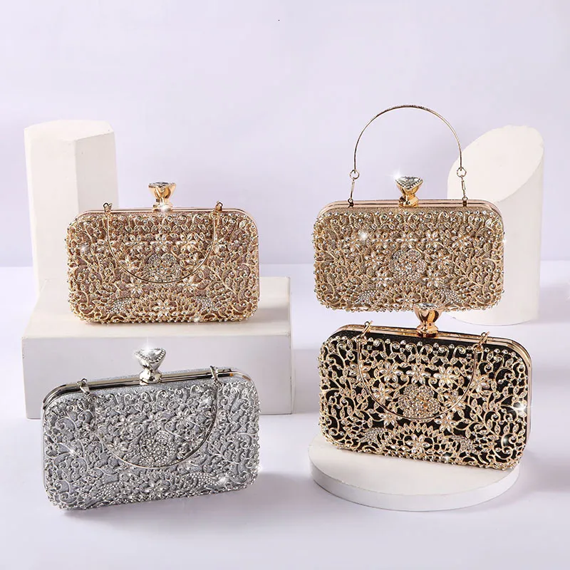 Kvällspåsar Diamond Evening Clutch Bag For Women Wedding Golden Clutch Purse Chain Shoulder Bag Small Party Handväska 230925