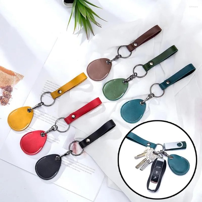 Keychains Vintage Leather Key Case Keychain Doorlock Access Control Tags Keyfob Tag ID Card Bag Ring