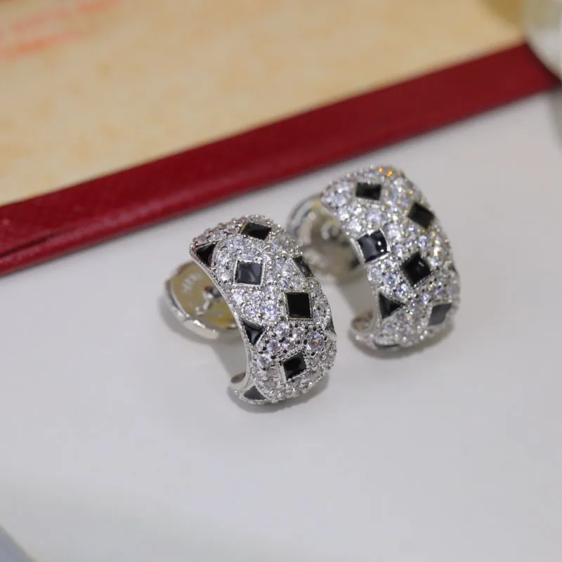 DUPE -märke av högsta kvalitet 925 Sterling Silver Fashion Jewelry Full Diamond Leopard Stud Earrings for Women