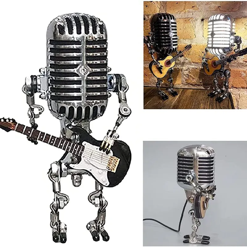 Dekorativa föremål Figurer TABLEDAP METAL Figur Intressant metallkonst Mekanisk metall och järn Decoration Art Mechanic Microphone Robot Lamp 230925