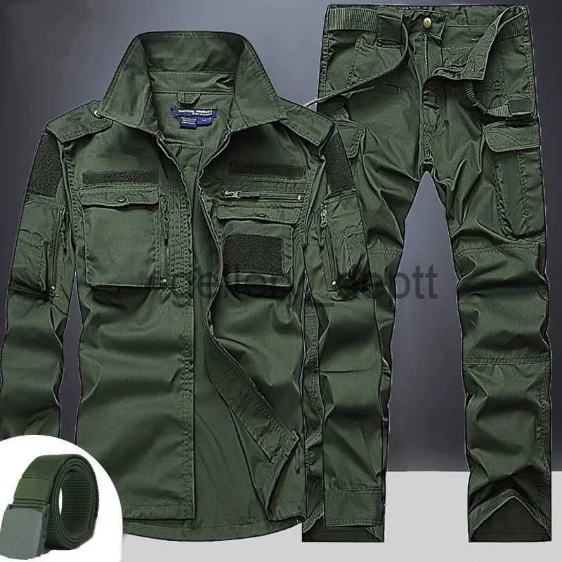 Men's Tracksuits Summer Tactical Sets Mens Outdoor Breathable Multiple Pockets Combat Training Military Long Sleeve Shirts Cargo Pants Suits Male J230925