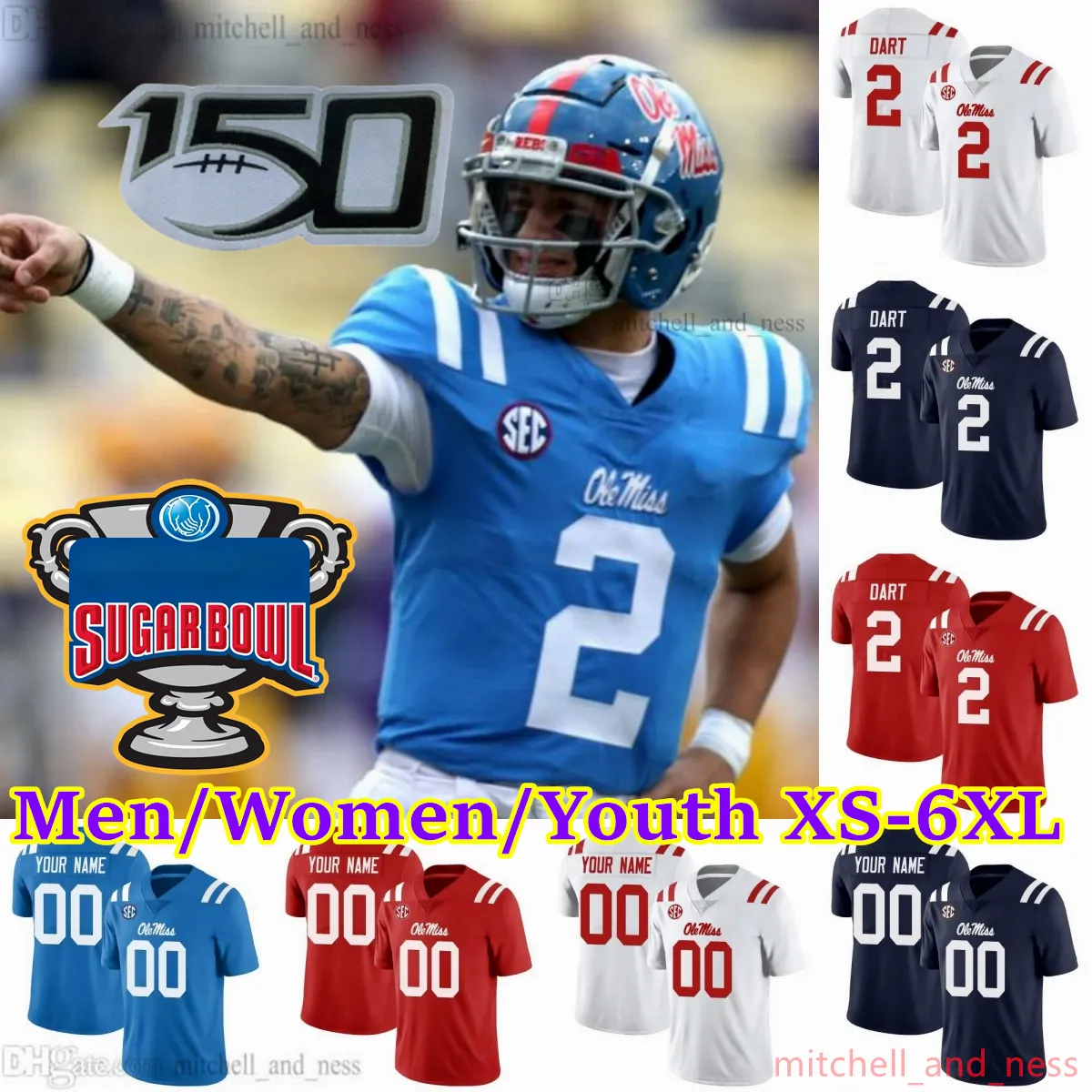 2023 Custom XS-6xl NCAA Ole Miss Rebels Football Jersey 2 Jaxson Dart 11 Watkins 3 Spencer Sanders 7 Walker Howard 4 Quinshon Judkins 24 Ulysses Bentley IV 40 Matt Jones