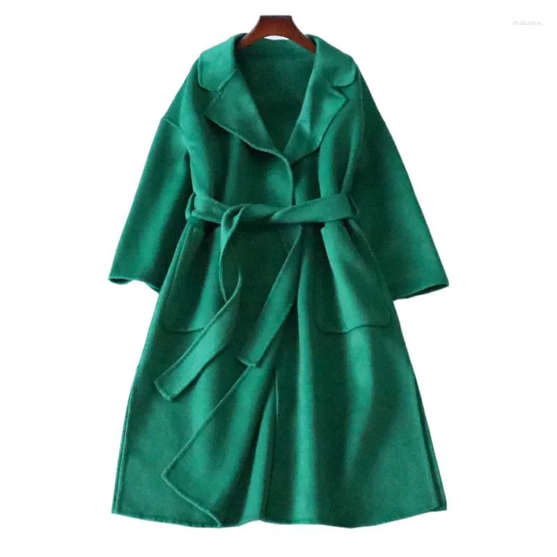 Kvinnors ull 2023 Long Solid Double Cashmere Winter Coat Women Jacka Lossa Abrigo Mujer Autumn Outerwear Casaco Feminino