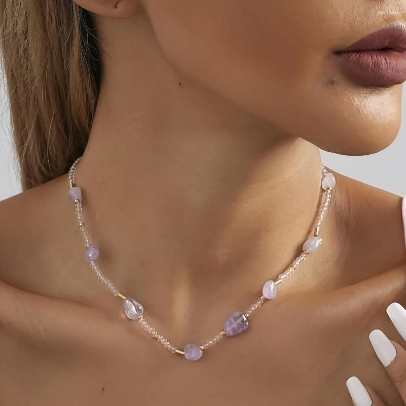 Choker y2k mode oregelbundet lila natursten kristallpärlor halsband enkel utsökt charm för kvinnor smycken födelsedagspresent