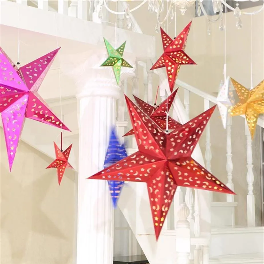 Christmas Decorations 3D Shiny Star Stereo Laser Paper Lantern Pentagram Lamp 30cm 45cm 60cm Hanging Tree Ornaments Scene Decorati289l