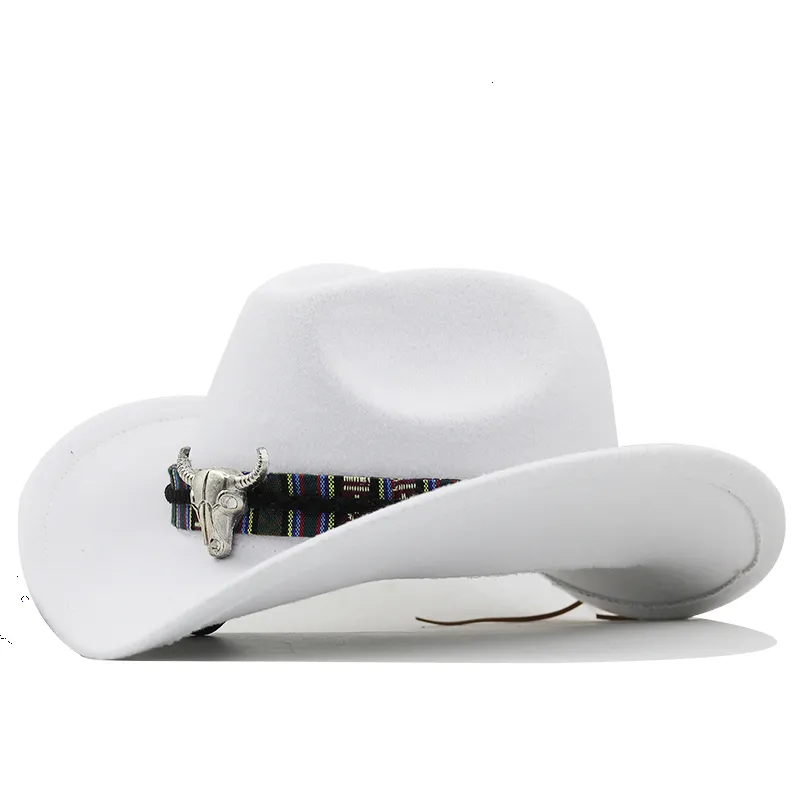 Berets Simple White Women's Men's Western Cowboy Hat For Gentleman Lady Jazz Cowgirl With Leather Cloche Church Sombrero Caps 230926