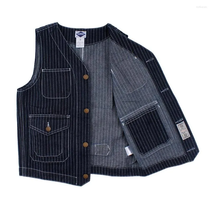 Men's Vests Spring Autumn Denim Vest Men American Casual Wear Striped Sleeveless Jacket Multi-pockets Cotton Waistcoat For Women