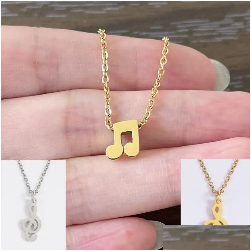 Pendentif Colliers En Gros En Acier Inoxydable Collier Note De Musique Pendentif Pour Femmes Filles Enfants Cadeaux D'anniversaire Bijoux De Mode Nouveau Drop D Dhphx