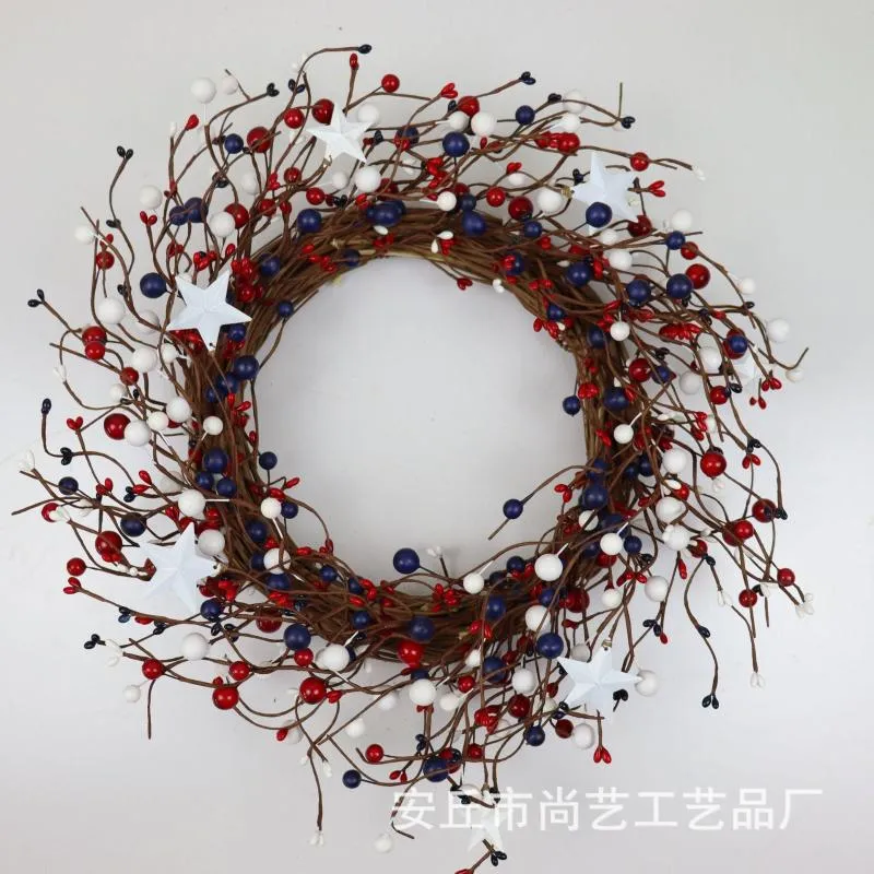 Decorative Flowers Independence Day Natural Grapevine Rattan Wreaths Artificial For Front Door Valentine Wreath Lambs Ear