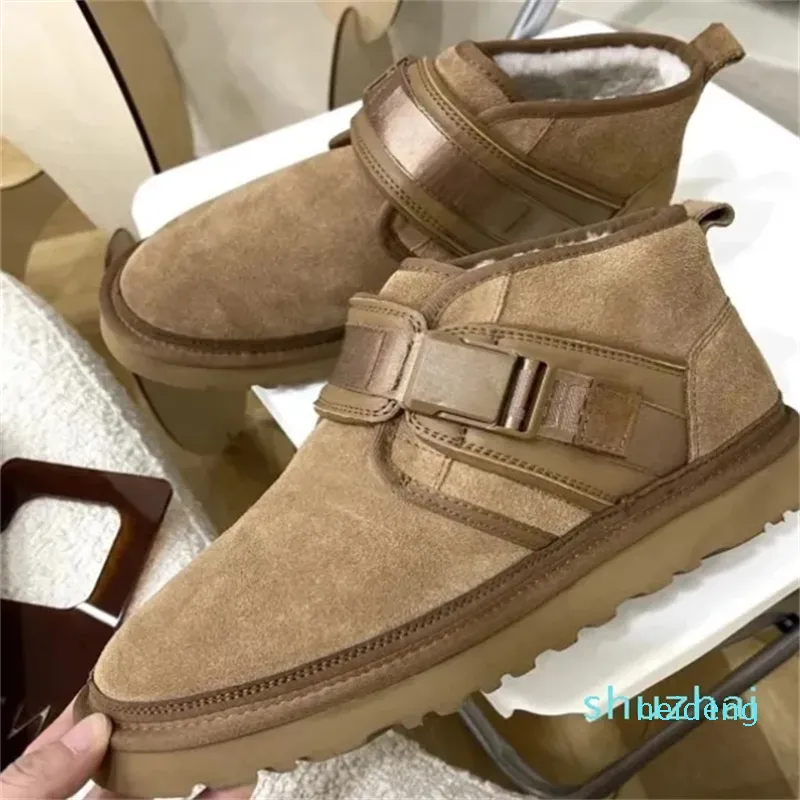 Herenlaarzen, laarzen Ultra Designer Platform Sneeuwbont Warme schoenen Echt leer Kastanje Enkel