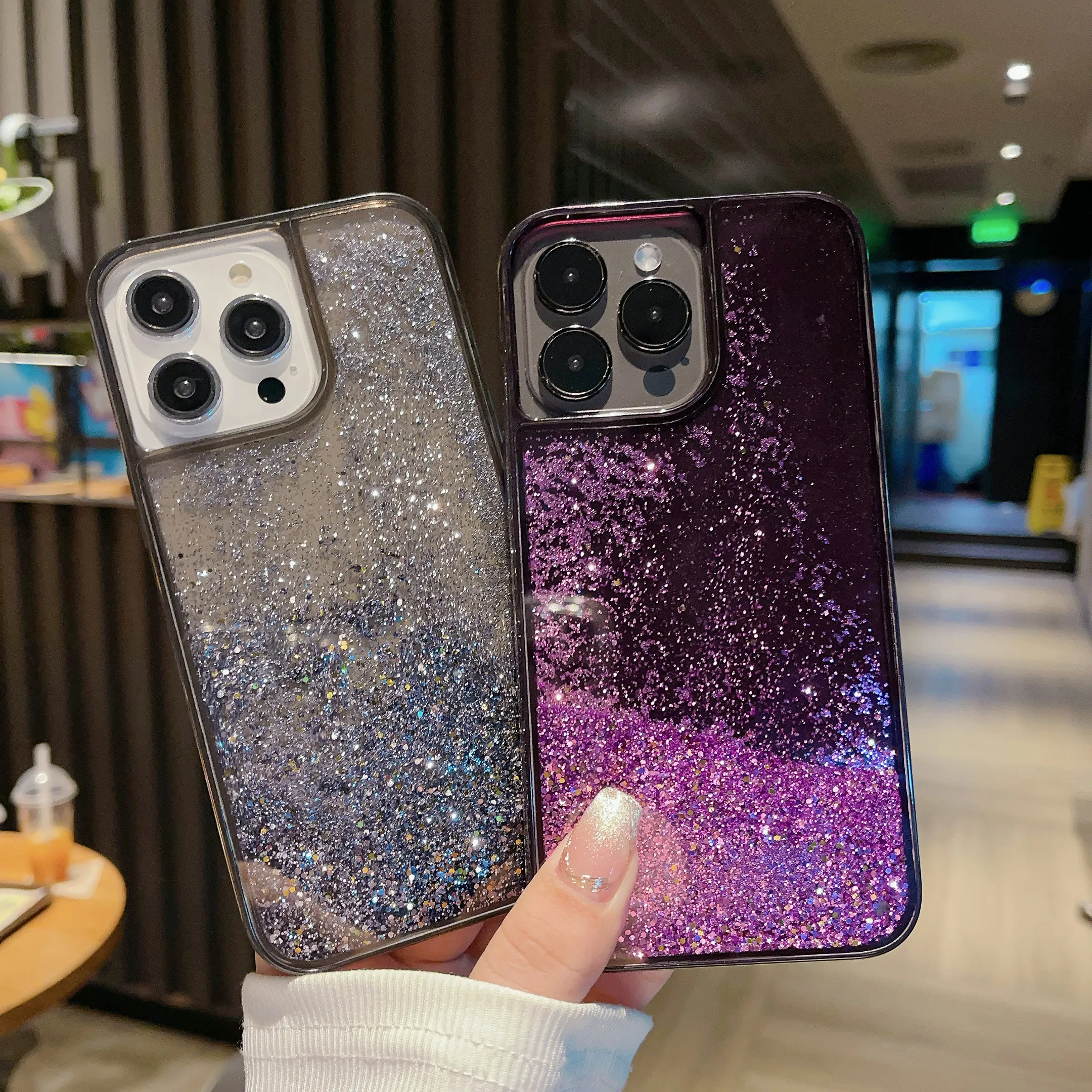 Stoßfeste Sandflüssigkeit Quicksand Clear Case für iPhone 14 Pro Max 13 12 Shiny Glitter Bling Hard Back Funda