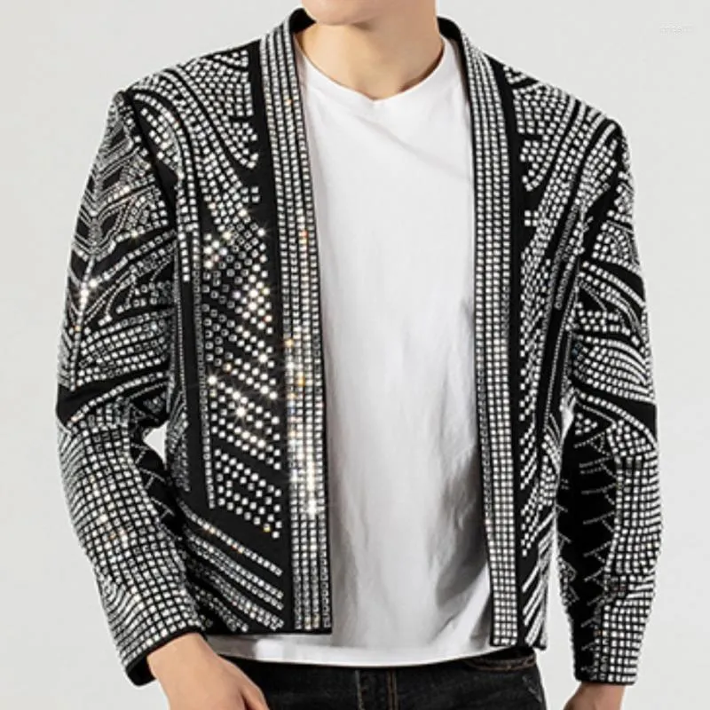 남성용 재킷 검은 색 모조 다이즈몬스 재킷 남성 코트 드릴 펑크 클럽 복장 Jaqueta 폭격기 다이아몬드